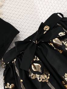 Tween Girls Elegant Patterned Dress - Black - View 5
