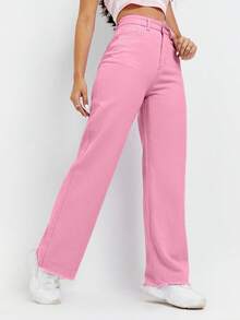 EMERY ROSE Quần Jeans Ống Thẳng Màu Trơn Đa Năng Thường Ngày - Hồng - Xem 8