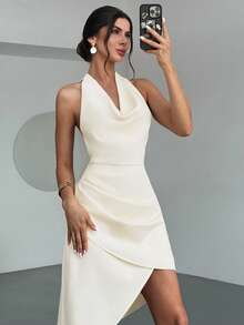 Firerie 女士优雅露背系带连衣裙，适合约会之夜、独特度假、婚礼季节，米色，女士夏季连衣裙 - 杏色 - 查看 8