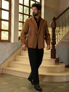 DAZY Loose Fit Brown Satin Fabric Blazer Jacket For Men, Suitable For Party Wear, Spring/Autumn - Coffee Brown - View 3