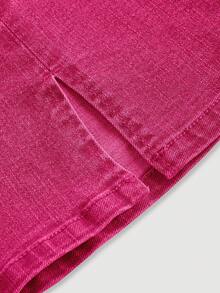 SHEIN MOD 女士夏季时尚水洗牛仔无袖开衩连衣裙 - 粉色 - 查看 4