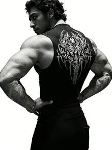 RISE LYT Áo tank top thể thao nam màu đen in họa tiết thời trang, áo nén không tay nam, áo bó cơ nam, áo không tay nam, áo tank top nén, áo thun không tay - màu đen - Xem 3