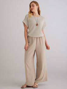 Parysyn 大号梭织休闲夏季两件套 - 杏色 - 查看 7