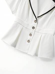 GlowEve CURVE 女士时尚优雅撞色短袖修身西装外套 - 白色 - 查看 4