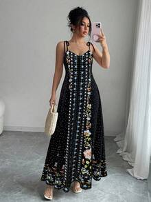 Rafferiza 女士宽松印花吊带连衣裙，度假沙滩装 - 彩色 - 查看 3