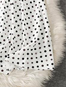 Franclia 女士优雅V领黑白波点纽扣装饰长袖连衣裙，适合女教师及日常度假场合穿着。 - 彩色 - 查看 5