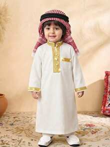 SHEIN 男婴幼儿金色丝带饰边长袖立领长袍上衣，适合生日派对、晚宴、演出、婚礼、迎婴派对、洗礼和一周岁生日庆祝、节日等场合。 - 白色 - 查看 8