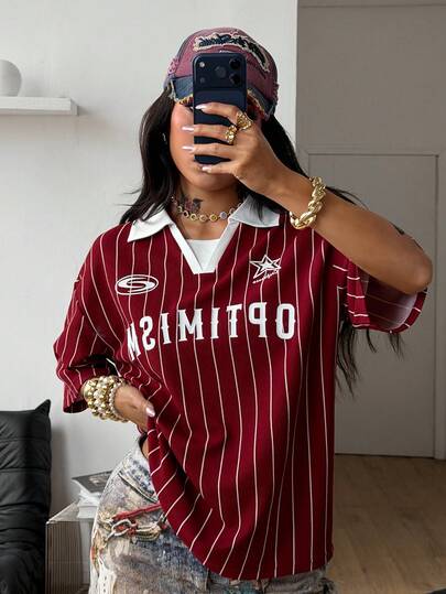 Coolane Camiseta de jersey con gráficos a rayas para mujer, ideal para conciertos de primavera, festivales rave, salidas, ferias del renacimiento, clubes y fiestas con estilo chic Y2K