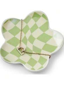 Joivida 1 Stück, elegantes Blumenmuster Schmuckschale - Rosa Grün, Gelb, Rosa, Blau oder Schachbrettmuster - Ohrring, Ring, Halskette Aufbewahrungsschale - Schminktisch, Schreibtisch Dekoration - Geschenk zum Geburtstag/Valentinstag für Frauen - langanhaltend Keramik Dekorationen, Schmuckausstellungsregale, Schlüsselanhänger, handgemalter Schmuck, Halsketten Regale, Mode Displays, Ring Schalen, Schmuckausstellungsschalen - Verschiedenfarbig - Übersicht 12