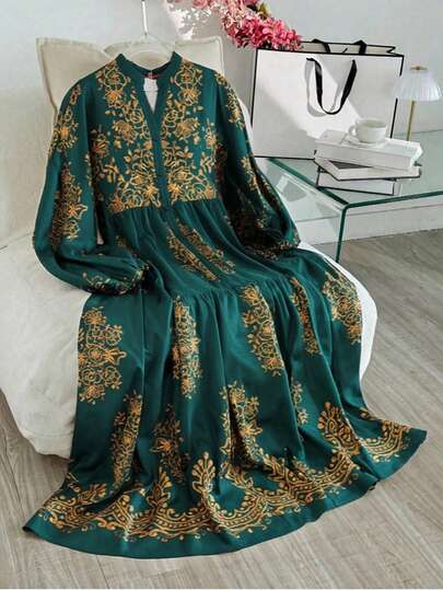 Al Najma New Vacation Floral Print Loose Flared Hem Casual Dress