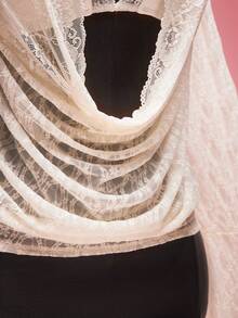 SHEIN ICON 大码Y2K性感蕾丝透视罩衫，带胸垫，适合情人节、约会、春夏、海滩度假等场合。喇叭袖设计。 - 白色 - 查看 6