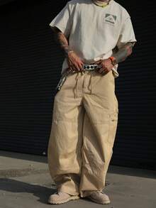 DAZY Spring Casual Washed Khaki Cargo Style Men's Jeans - Beige - View 4