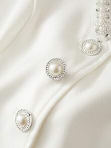 Franclia 珍珠饰边无袖背心，单排珍珠纽扣，优雅修身，通勤休闲两相宜。 - 白色 - 查看 3