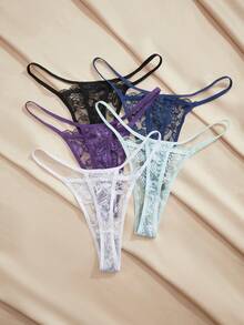 SHEIN 5pcs Sexy Lace Women's G-String, Breathable And Comfortable Underwear, Lingerie - Multicolor - View 2