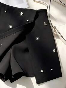 Franclia 女士新品：春、夏、秋季 - 优雅迷人 - 生日派对、晚宴、度假、日常穿着 - 优雅通勤 - 俏皮时尚 - 珍珠点缀不对称二合一 - 节日派对、约会、办公室短裙 - 珍珠点缀黑色短裤 - 钻石短裤/半裙 - 黑色短裤 - 黑色半裙 - 宴会短裤 - 宴会内衣 - 演唱会性感短裤 - 新年装 - 情人节短裤 - 嘉年华短裤/半裙 - 黑色 - 查看 4