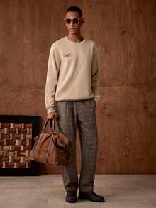 AKNOTIC Business Casual 男士休闲日常通勤简约字母印花圆领卫衣，春秋季 - 卡其色 - 查看 5