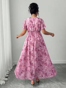 SHEIN Elenzya Đầm xòe cổ chữ V thanh lịch dành cho nữ cỡ lớn, thích hợp cho ngày Valentine. - Hồng - Xem 2