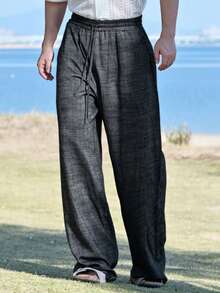 DAZY Men's Solid Black Elastic Waist Pants, Spring/Summer - Black - View 3