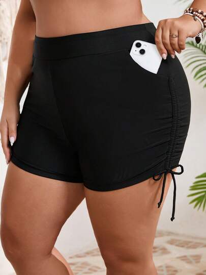 SHEIN CURVE+ Plus Size Women's Swim Shorts, Summer Holiday Four-Point Swimming Trunks