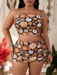 Swim Vcay Plus Size Tankini Swimwear With Printed Pattern, European & American Style Resort Collection - Multicolor - View 5
