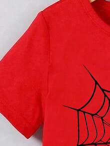 Bộ 2 món cho bé trai, áo thun ngắn tay và quần short in hình mạng nhện, thoải mái mặc hàng ngày, thích hợp cho mùa xuân/hè/thu. - Nhiều màu - Xem 6