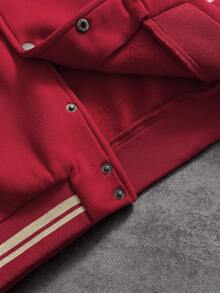 PAVTROS Áo khoác bóng chày nam phối màu tương phản, thêu chữ, áo khoác đặt may, áo khoác Letterman, áo khoác Varsity nam, áo khoác LA. - Đỏ - Xem 8