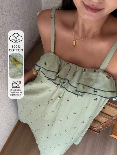 DAZY Floral Layered Ruffle Tie Strap A-Line Nightgown For Women