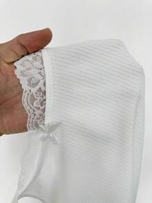 Coolane Women's Spring/Summer Basic Concert Outfit Y2K Daily Wear Homecoming Streetwear Casual Lace Bow Knit Stretchy White Crop Tube Top - White - View 7