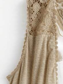 Rusticease Plus Size Women Contrast Lace Open Front Sleeveless Fashion Jacket Summer Summer Spring Spring Women Spring Country Style For Women Country Style For Women Brown Vest-Style Lace Patchwork Coat Boho Cardigan Boho Vest Boho - Apricot - View 5