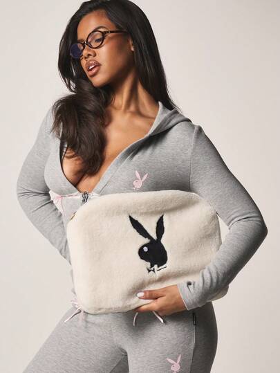 Missguided x Playboy Fluffy Sherpa Laptop Bag With Bunny Logo Winter Soft Plush Computer Case Cozy Faux Fur Technology Sleeve