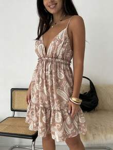 EMERY ROSE Vestido de tirantes con volantes y estampado de paisley para vacaciones de verano de mujer - Multicolor - Ver 4