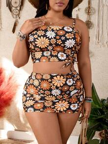 Swim Vcay Plus Size Tankini Swimwear With Printed Pattern, European & American Style Resort Collection - Multicolor - View 7