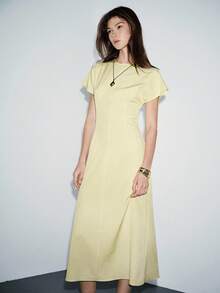 Lumivelle Women's Textured Batwing Sleeve Dress, Suitable For Commuting And Vacation, Summer - Yellow - View 4