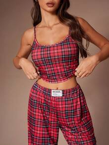 Lazeform Red Plaid Suspender Pants, Relaxed And Casual Loungewear - Red - View 6