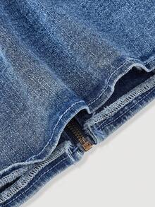 SHEIN MOD Women's Y2K Zip Front Halter Neck Denim Top