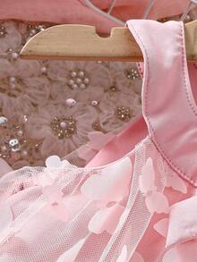 SHEIN Baby Girl Butterfly Decor Mesh Halter Neck Dress - Pink - View 4