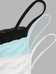 Sweetra Bộ 3 món áo hai dây và áo tank top ren cỡ lớn dành cho nữ, kiểu dáng giản dị và thoải mái. - Nhiều màu - Xem 4