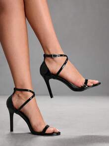 CUCCOO SZL Women's Shoes, Black Cross-Strapped Women's High-Heeled Sandals, With A Sexy And Modern Style. The Details Include Cross-Straps And Metal Buckles, Which Both Modify The Leg Lines And Enhance The Aura. It Is Suitable For Fashionable Women To Attend Dinners, Parties Or Urban Commutes. Prom Heels Summer Shoes - Black - View 3