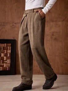 Business Casual AKNOTIC Men's Herringbone Slant Pocket Casual Pants, Suitable For Christmas Party, Commute, Business, Boyfriend Gift, Holiday Choice - Apricot - View 3