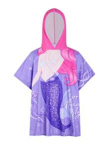 Toalla de playa con diseño de sirena y bata de playa para niñas - Morado - Ver 4