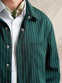 Airaco 男士休闲条纹衬衫长裤套装，春秋季 - 綠色 - 查看 2