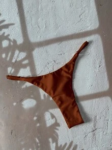Swim Chiccia 1 chiếc quần bikini dây mảnh màu trơn dành cho nữ, thiết kế tối giản. - Rỉ Nâu - Xem 2