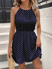 SHEIN LUNE 女士休闲波点露背无袖迷你连衣裙，日常基本款穿搭 - 彩色 - 查看 4