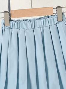Elladie kids Young Girl Bow Decor Vest And Pleated Mini Skirt Casual Set School Clothes Girls Girls Skirt Set Kids Girl Outfit Girls Outfits Sets Pleated Skirt Set Kids School Girl Outfit Girl Skirt Outfits School Clothes Uniform Girls Summer Coord Set School Outfit For Kids Girl - Blue - View 8