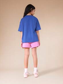 SUMWON Newport Print T-Shirt Co-Ord Set With Elastic Waist Shorts For Summer Casual Wear Vacation - Blue - View 2