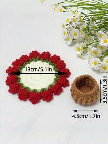 Joivida 1个手工钩织郁金香花束杯垫，带花篮隔热垫，独特创意桌面摆件，节日礼物，棉线防滑吸水，可爱花卉家居装饰，非常适合厨房、餐厅、办公桌、乔迁、生日礼物 - 彩色 - 查看 3