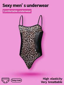 WENEZON Men's Leopard Print Jumpsuit Lingerie