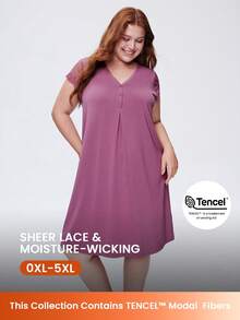 LUVLETTE Women Plus Super Soft TENCEL™ Modal With Lace Airy Nightdress Lingerie Slip Dress& Pyjamadressing - Purple - View 1