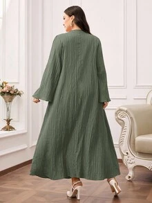 Al Najma Đầm dài tay kiểu Ả Rập tối giản, màu trơn, cỡ lớn - màu xanh lá - Xem 2