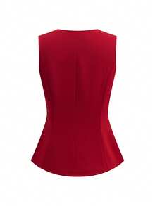 Ellevyn 女士金属单排扣马甲和阔腿裤优雅两件套 - 酒紅色 - 查看 2